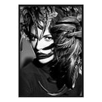 Artze Wall Art Fashion Woman in Feathers Hat Photo Print, 30 cm Width x 40 cm Height, Black/White