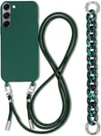 Galful Coque avec Cordon de Collier pour Samsung Galaxy S24 Plus Étui Colliers de Téléphone avec 2 Chaine Bandouliere Housse TPU Silicone Case Mince Antichoc Réglable Lanyard Case-Vert foncé