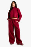 Womens Petite Half Zip Cropped Sweatshirt Wide Leg Tracksuit - Red - Xs, Red