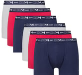 DIM Boxer Homme Coton Stretch Respirant Maintien Optimal x6, Bleu Denim/Rouge Topaze/Acier, M