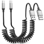 Câble spiralé USB C court,2 packs 3A USB A vers USB C Câble de charge rapide Android Auto Câble de charge USB type C Câble de données pour smartphone,Samsung S23 S22 S21 S10 S9 S8 S7,Xiaomi,Huawei