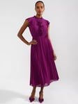 Hobbs Addison Pleated Midi Dress, Magenta Purple