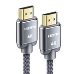 Câble HDMI 4K 2meter - Snowkids Câble HDMI par Ethernet en Nylon Tressé Supporte 3D/ Retour Audio - Cordon HDMI pour Lecteur Blu-Ray/ PS3/ PS4/ Netfix/ Fire TV /Ecran - Gris