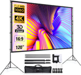 Écran de Projection 120 Pouces avec Support Portatif, Portable Extérieur Écran, 16:9 4K Full HD Écran Vidéoprojecteur de Cinéma en Intérieur, Réglable en Hauteur, pour Home Cinéma et Camping