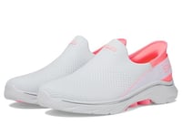 Skechers Femme GO Walk 7 MIA, Garniture Rose Fluo en Textile Blanc, 39 EU