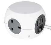 3 Way Cube Socket with 3 USB Ports - White - 1.4m STATUS S3W1.4M3XUSB1PK6