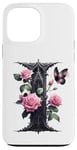 Coque pour iPhone 13 Pro Max Letter I Initial Floral Monogram Rose Pink Flower Butterfly