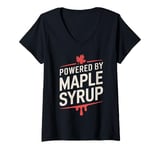 Womens Cute Powered By Maple Syrup Maple Tree Tapping Sugaring V-Neck T-Shirt