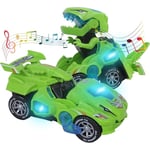 Transformers leksaker för 3-6 år gamla pojkar dinosaurie leksaker med LED-ljus och musik dinosaurie bilgåvor för 4 5 6 7 år gamla (grön)