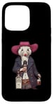 Coque pour iPhone 15 Pro Max Opossum américain dans un chapeau de cowboy buvant une bouteille de whisky