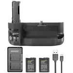 Neewer Poignée de Batterie Verticale Remplacement pour Sony VG-C2EM, Compatible avec les Caméras Sony A7 II A7S II A7R II avec 2 Batteries Li-ion Rechargeables 7.4V 1100mAh NP-FW50 et Chargeur Double