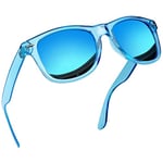 Joopin Lunettes de Soleil Polarisées pour Homme et Femme Lunette de Conduite Anti-reflet Lunette de Soleil Miroir avec Cadre Transparent Bleu Protection UV400