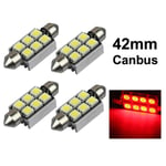 Spollampa 41mm 42mm röd Canbus Led 5050SMD 4-pack C5W SV8.5 Röd