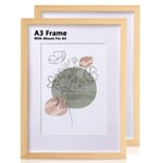 Cispree A3 Photo Frame-2 Pack, A3 Wooden Picture Frames with Mount for A4 Print for Wall, with Acrylic Clear Sheet, Fit Large Poster/Documents Frame for Family/Christmas (29.7x42 cm)-Natural