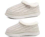 KuaiLu Chausson Femme Hiver Peluche Home Pantoufles Fourrure Fourrés Polaire Doublure Chaud Charentaise Confort Mousse Mémoire Forme Fermé Orthopedique Slipper Antidérapant Semelle Beige Size 39-40