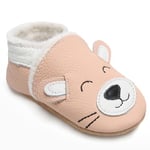 IceUnicorn Chausson Cuir Bébé Hiver Chausson Bebe Fourré Peluche Chaude Chausson Cuir Souple Bébé Fille Garçon Pantoufles Bebe(Chat Rose P, 18-24 mois)