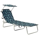 vidaXL Folding Sun Lounger with Canopy Outdoor Seating Furniture Foldable Sun Lounge Chair Camping Bed Sunbed Daybed Steel Leaves Print