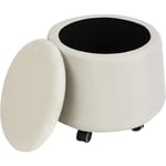 Pouf Rangement en Lin, Pouf Rond avec Couvercle Amovible, Tabouret Rangement avec roulettes, Crème - Woltu