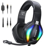 Krysenix PG1 Casque Gaming pour PS4/PS5/PC/Xbox/Nintendo Switch, Casque Gamer avec Son Microphone Stéréo AI, Casque PS5 avec Prise Jack 3,5 mm et lumière RVB, Noir