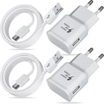 2-Pack Usb Chargeur Avec Câble Pour Samsung Galaxy A54 A53 A51 A33 A20e A14 A13 M54 M53 M34 M33 M14 M13 5g S8 S9 S10 S20 S21 Fe Ultra Plus Note 8, Chargeur Téléphone Rapide Avec 2m[Cha300855]