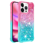 SKALO iPhone 16 Pro Max Juoksuhiekka Glitter Sydämet TPU kuori - Pinkki-Turkoosi