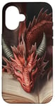 iPhone 16 Aesthetic Gothic Red Dragon Reading Book Painting Bookish Case