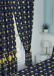 Navy Blue Yellow Gold Sun & Moon Face 66 x 72" Ready Made Unlined Curtains