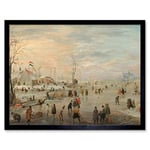 Artery8 Hendrick Avercamp Enjoying The Ice Skating Painting Art Print Framed Poster Wall Decor 12x16 inch