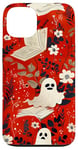 Coque pour iPhone 13 Rouge Bohème Géométrique Vintage Bookworm Design