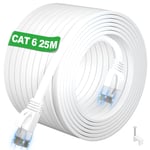 Cable Ethernet 25m, Cable RJ45 25m Cat 6 Haut Débit Câble Réseau Plat Blanc Cable Internet, UTP Cable LAN Long Patch Cable, Gigabit Câble Ethernet 25 mètres pour Routeur Modem Switch PC (25 Clips)