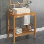 Armoire de toilette en teck solide avec lavabo en marbre Cr�me