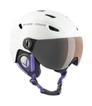 BLACK CREVICE casque ski Silvretta I casque ski avec visière style pilote I différentes couleurs I casque ski hommes & femmes I casque en polycarbonate I casque respirant I taille réglable (L, Blanc/Violet)