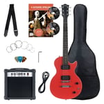 Pack Guitare Electrique LP-Style Amplificateur Sac Cable Sangle Plectres Rouge