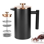 MaxMiuly Large Cafetiere 1.5L/50 OZ Stainless Steel French Press Insulated Coffee Press, Double Wall Keep Hot Coffee & Tea Maker,Bonus with 2 Coffee Filter Screens-Black(1500ml)