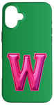 iPhone 16 Plus Pink Letter "W" on a Green Color Case