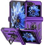 Hitaoyou Compatible with Samsung Galaxy Z Flip 5 Case 5G, Samsung Z Flip 5 Case with Camera Cover & Kickstand Military Grade Shockproof Heavy Duty Protective Phone Case for Galaxy Z Flip 5 Purple