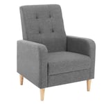 WOLTU Fauteuil Salon, Fauteuil Relax, Fauteuil Cabriolet, Fauteuil Scandinave, Fauteuil en Lin, avec Accoudoirs et Dossier Haut, Siège Rembourré, Pieds en Bois Massif, Gris Foncé