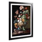 Big Box Art Framed Print of Willem Van Aelst Still Life Flowers 2 Design | Wall Art Picture | Home Decor for Kitchen, Living Room, Bedroom, Hallway, Black, A2 / 24.5x18 Inch / 62x45cm