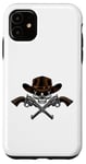 Coque pour iPhone 11 Chapeau de cowboy pistolets crâne pirate croix os