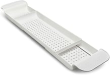 PLASTIC BATHTUB CADDY BATH BRIDGE TRAY EXTENDABLE BATHROOM SHELF ORGANIZER WHITE