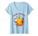 Womens Funny Pizza on Earth Christmas Tree Merry Crust-mas Pizzamas V-Neck T-Shirt