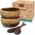 Jungle Culture® Set of 2 Coconut Bowls & Spoons • Organic Wooden Bowls Polis