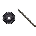 SHIMANO Men's Shimano Cassettes HG200 7 Speed MTB Cassette, Black, 12-28T UK & HG40 116 W/CL Chain - Grey, 6/7/8 Speed