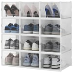 BAKAJI Lot de 12 boîtes à chaussures empilables en plastique avec Copechi, assemblage facile, porte-chaussures de gain de place transparentes, boîtes de rangement (lot de 12 pièces, 35 x 25 x 19 cm)