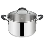 Lagostina Tempra Acier Casserole Fonda et Couvercle, Casserole Ø 20 cm en acier inoxydable 18/10 + Couvercle en verre, avec fond Lagotherm et poignées en silicone