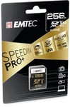 EMTEC - Carte SDXC UHS-II U3 V90 SpeedIN Pro+ ECMSD256GUHS2V90 - Carte Mémoire - Photos en Rafale, Vidéos Full HD, 3D, 4K, 8K UHD - Capacité de Stockage 256Go, 256GB - 2 Rangées PIN au Dos - Noir/Doré