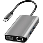 USB-C-dockningsstation 7-i-1 HDMI/VGA/RJ45/USB-C 100W PD