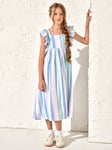 Angel & Rocket Kids' Maxine Stripe Ruffle Back Detail Maxi Dress, Blue