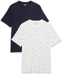 Amazon Essentials T-Shirt coupe régulière à manches courtes et col ras du cou Homme, Lot de 2, Blanc Imprimé Bateaux/Bleu Marine, XS