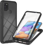 Jofun Coque Samsung Galaxy A21s Antichoc Housse Samsung Galaxy A21s,Avec Protège-Écran,Case Full Body Protection 360 Etui Robuste Transparent Integrale Bumper Coque Pour Samsung A21s - Noir(Q728)